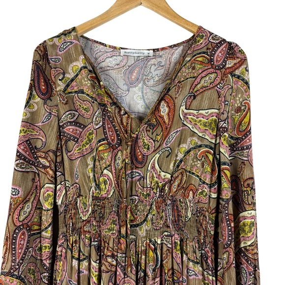 Rusttydustty Maxi Dress Size Medium Paisley Brown Tan - Picture 3 of 12